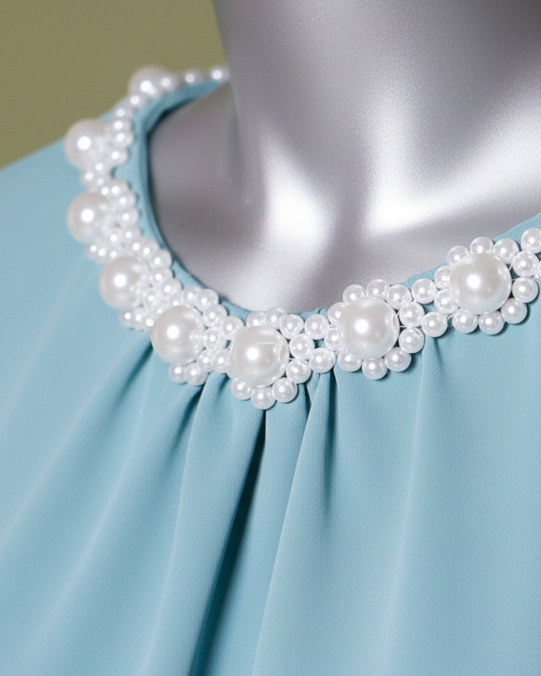 Loom Pakistan Beaded Neck Top Aqua Green