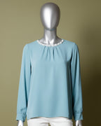 Loom Pakistan Beaded Neck Top Aqua Green