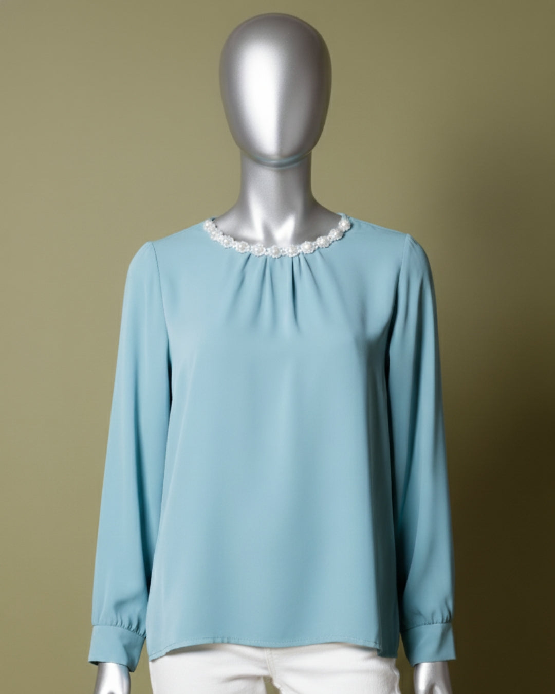 Loom Pakistan Beaded Neck Top Aqua Green