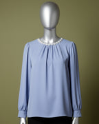 Loom Pakistan Beaded Neck Top Dusty Blue