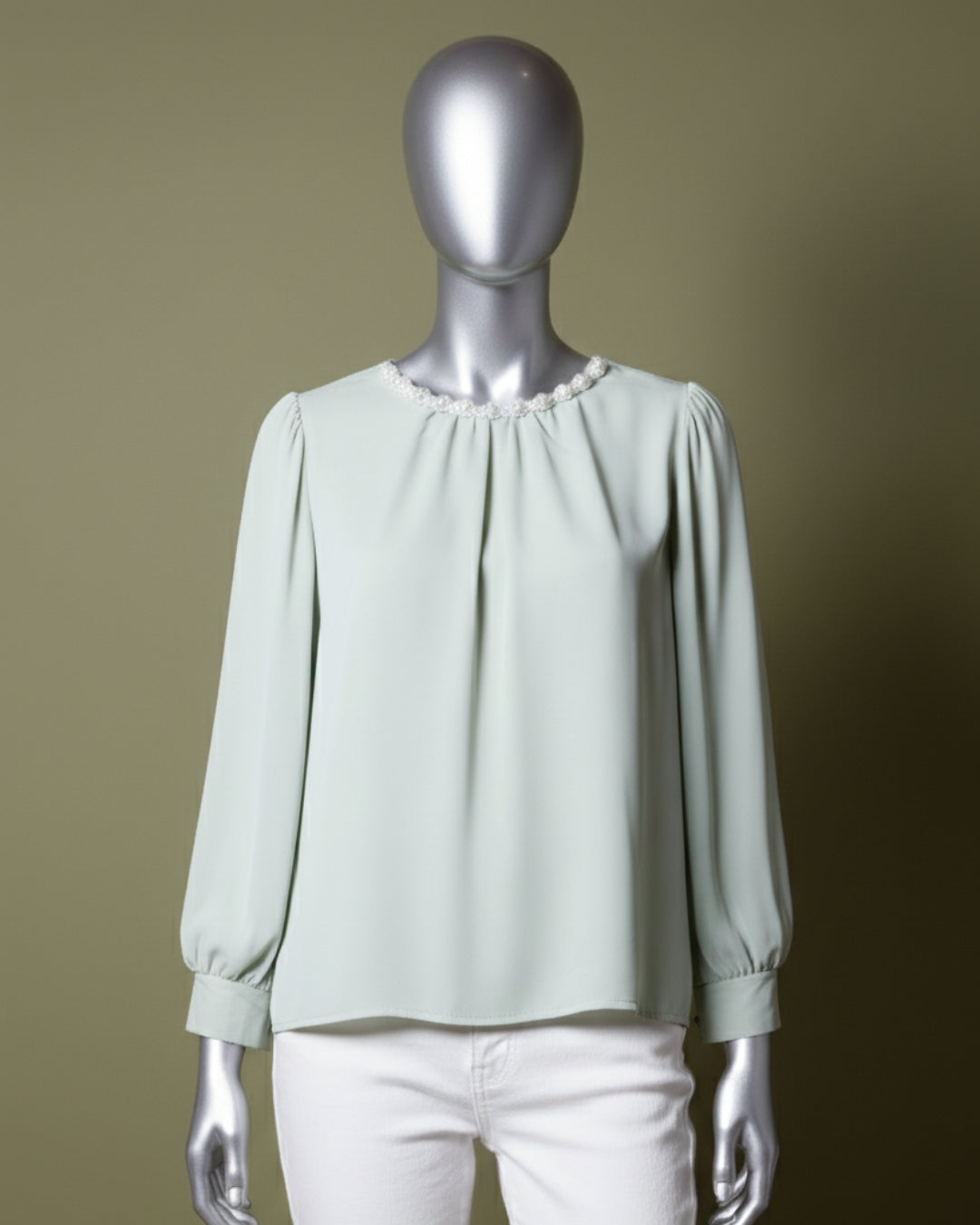 Loom Pakistan Beaded Neck Top Mint Green