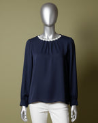 Loom Pakistan Beaded Neck Top Navy Blue