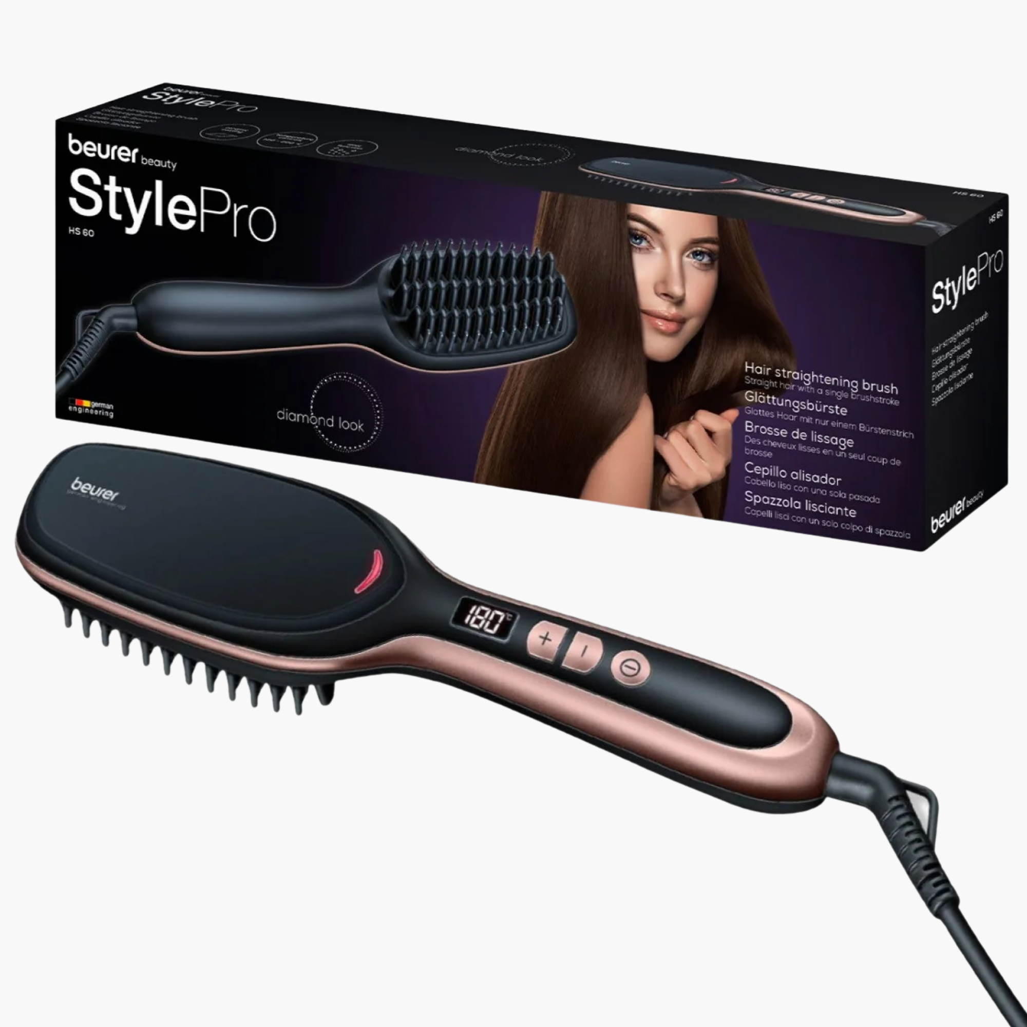 Beurer Style Pro Diamond Look Hair Straightening Brush HS-60 Box