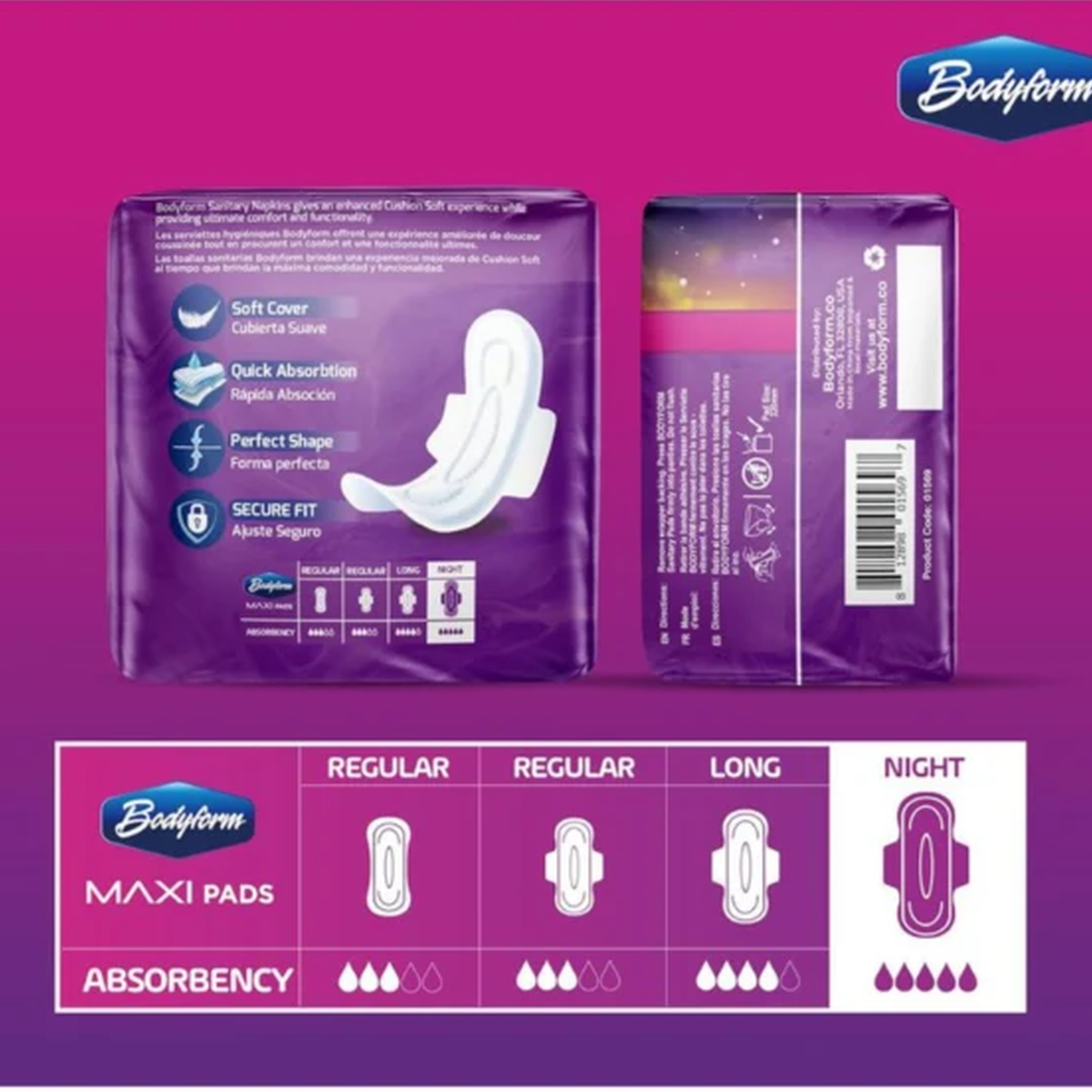 Bodyform Cushion Soft Overnight Maxi Sanitary Pads Wings Pack
