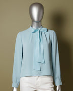 Loom Pakistan Bow Neck Top Aqua Blue