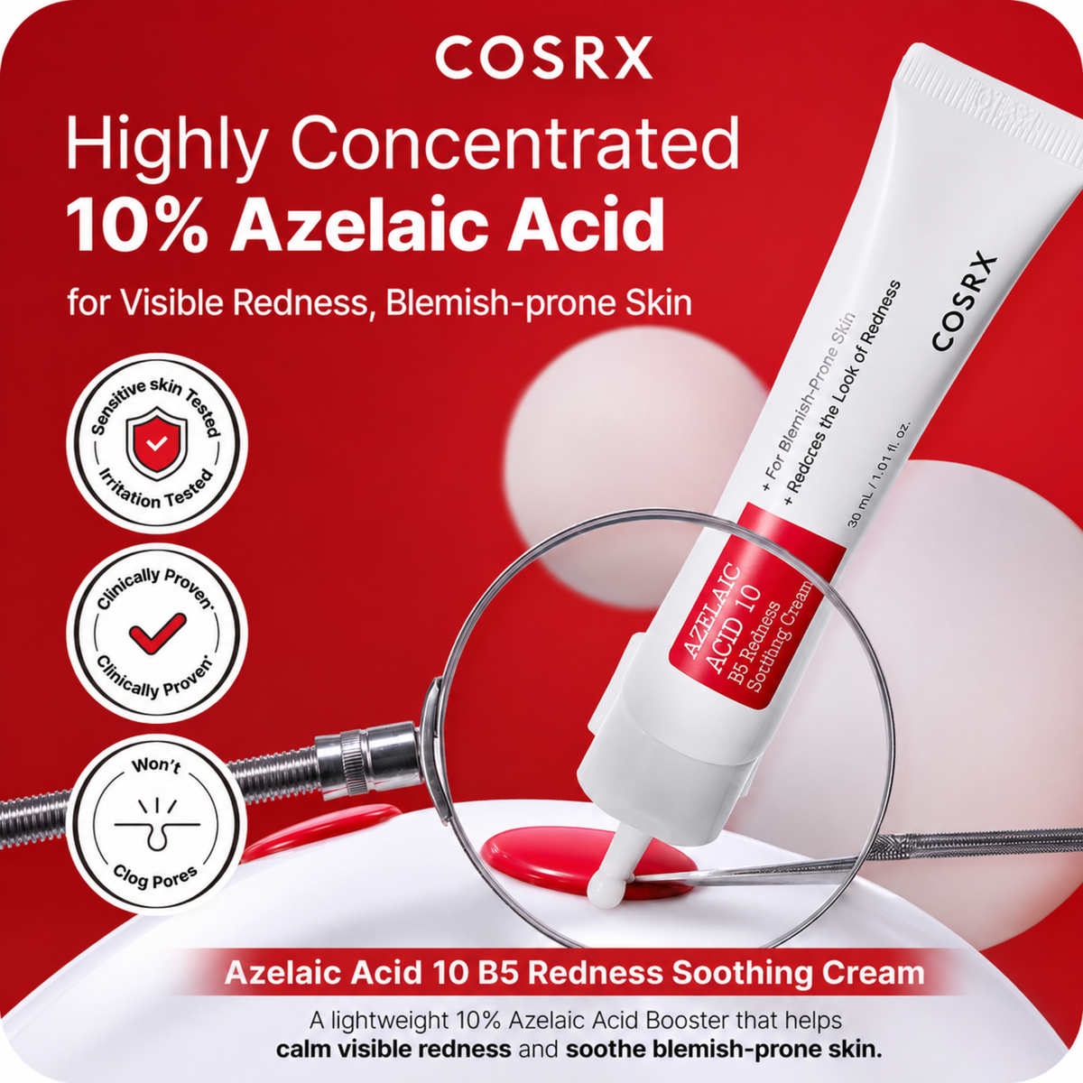 COSRX Azelaic Acid 10 B5 Cream Redness Soothing Cream how to use