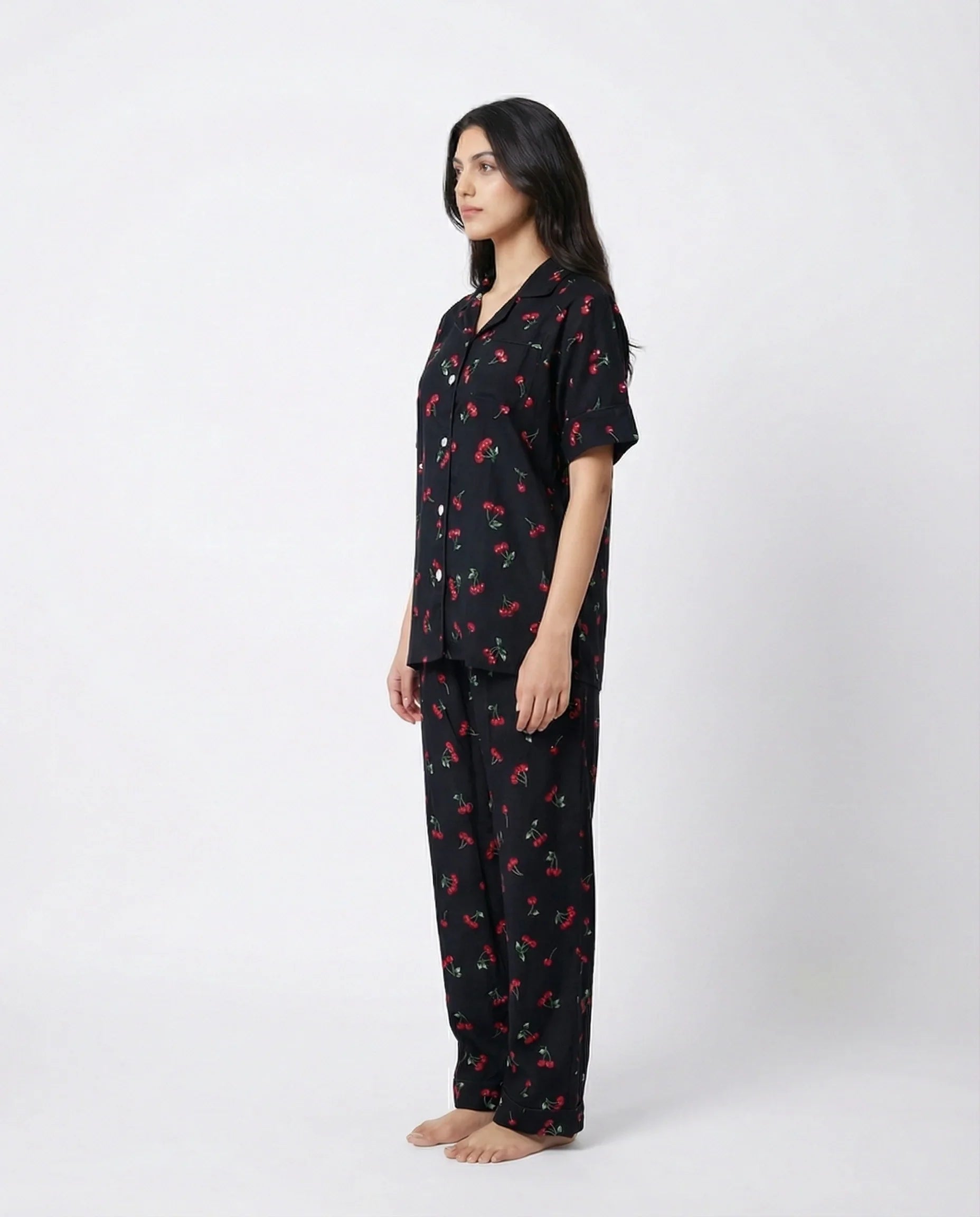 Sajiero Linen Pajama Suit Cherry Blossom