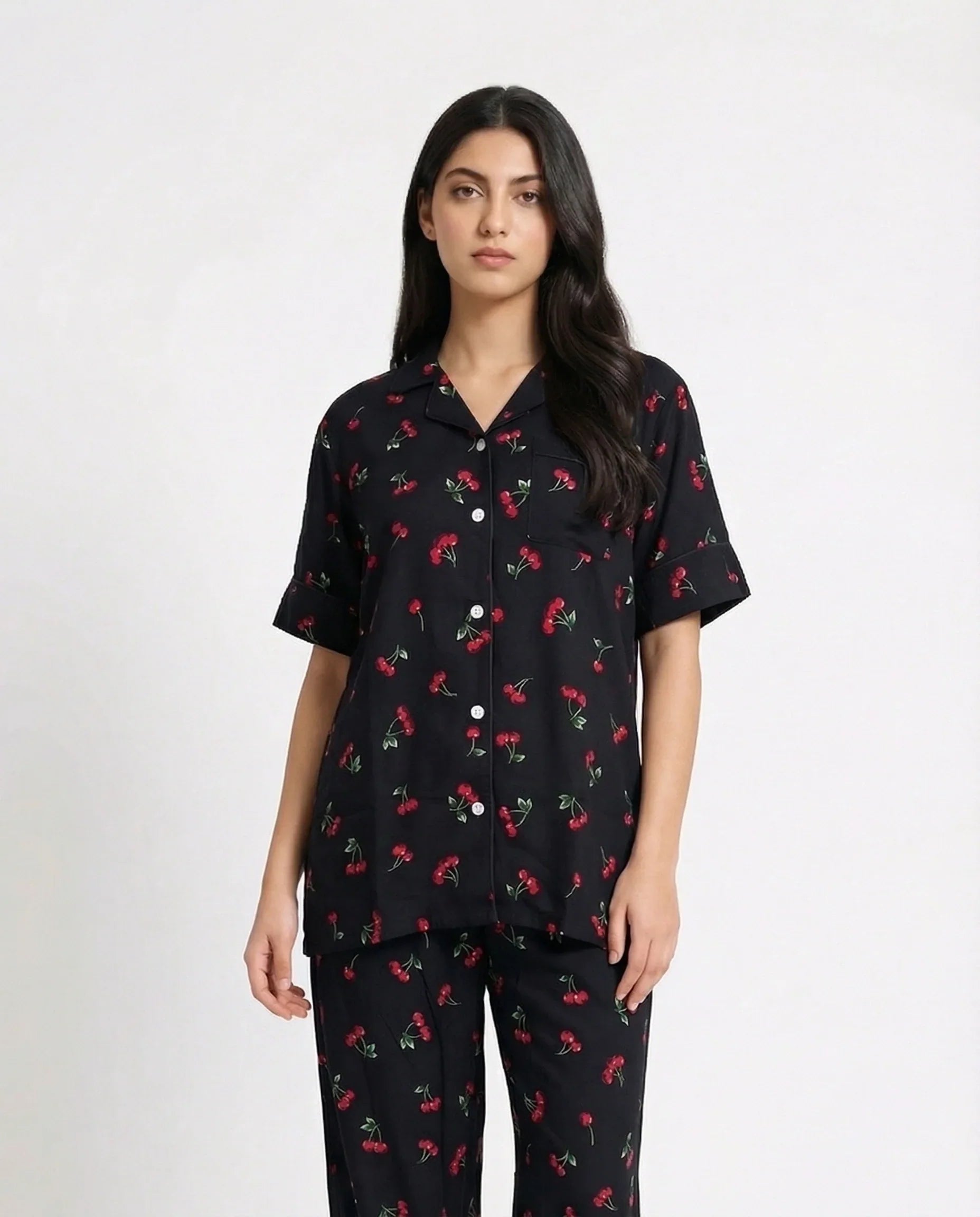 Sajiero Linen Pajama Suit Cherry Blossom
