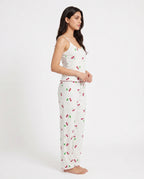 Sajiero Cotton Sleeveless PJ Set Cherry Bliss White
