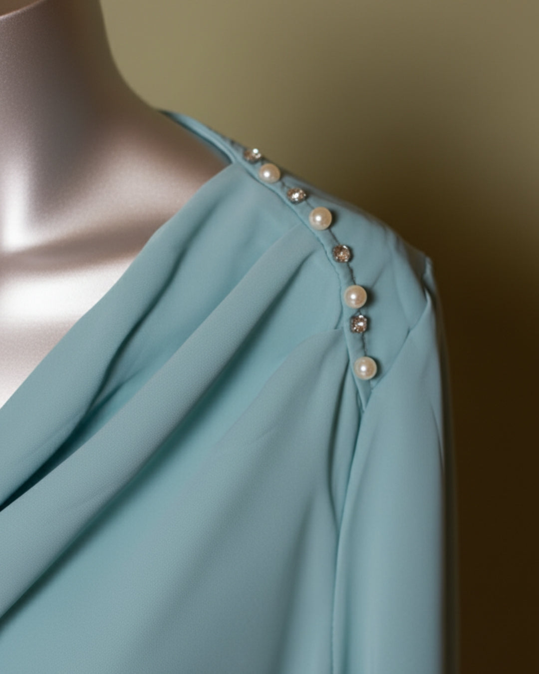 Loom Pakistan Draped Shoulder Top Aqua Green
