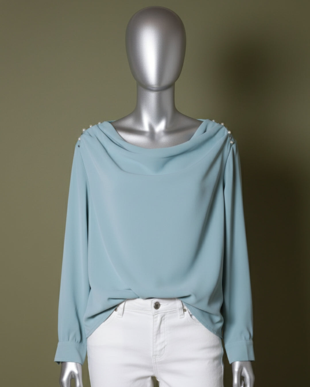 Loom Pakistan Draped Shoulder Top Aqua Green
