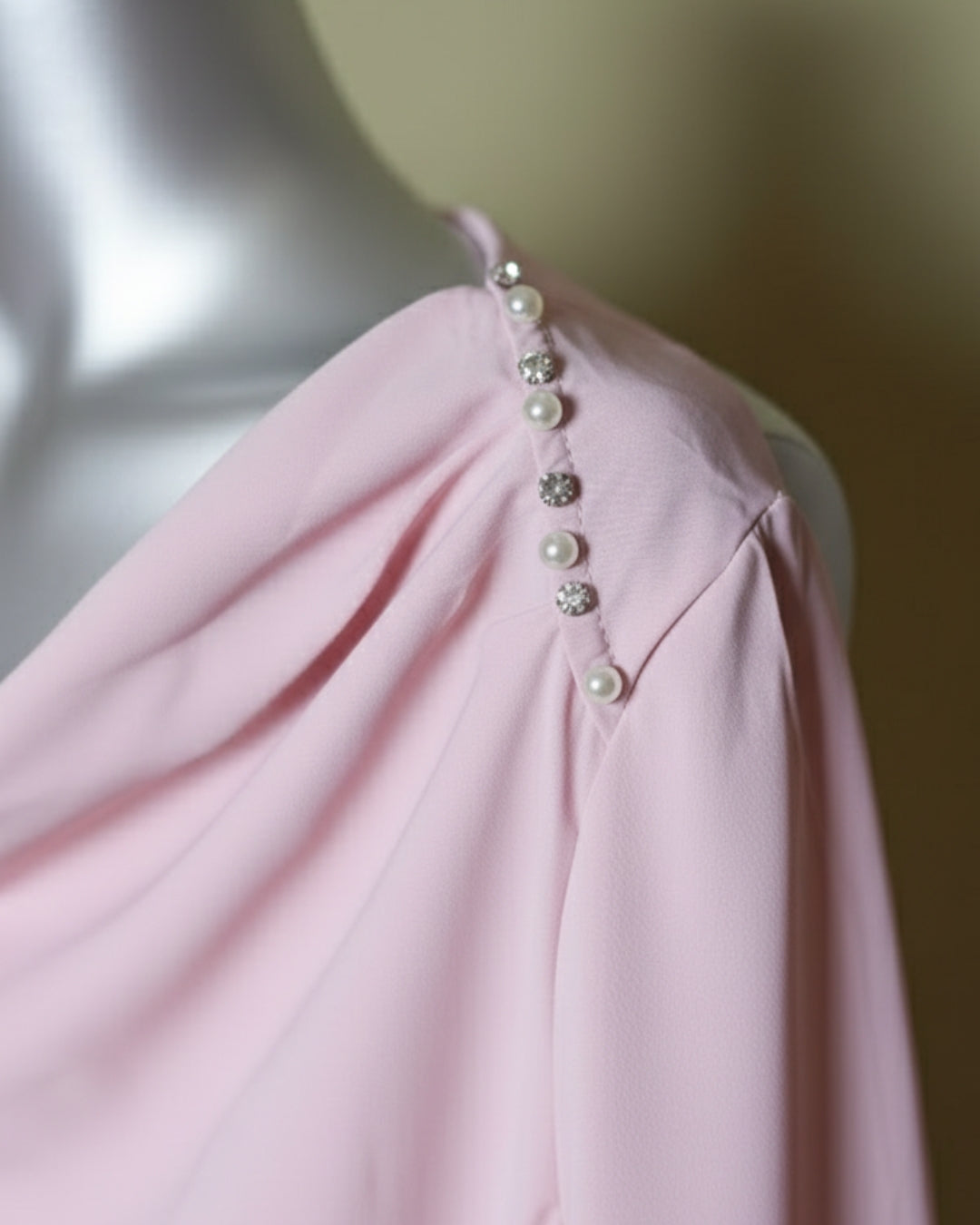 Loom Pakistan Draped Shoulder Top Tea-Pink