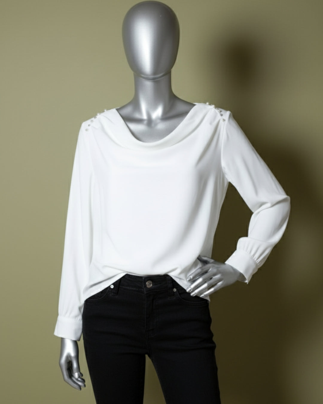 Loom Pakistan Draped Shoulder Top White