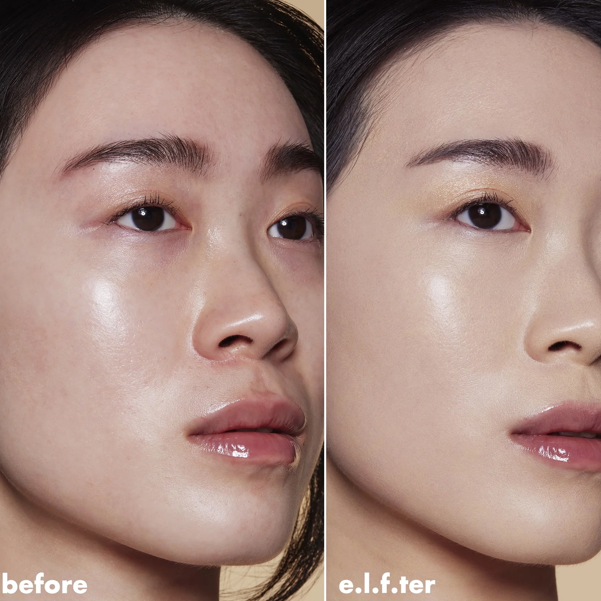 ELF Soft Glam Satin Foundation 12 Fair Warm 30ml before and after
