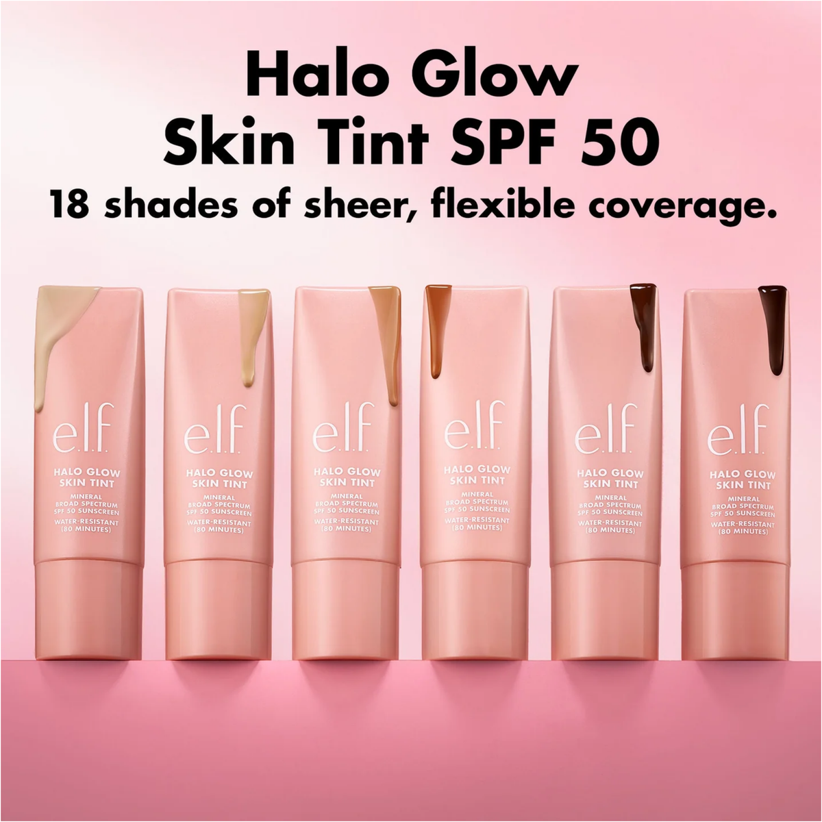 ELF Halo Glow Skin Tint Light Coverage Dewy Finish Foundation Mineral SPF 50 30ml