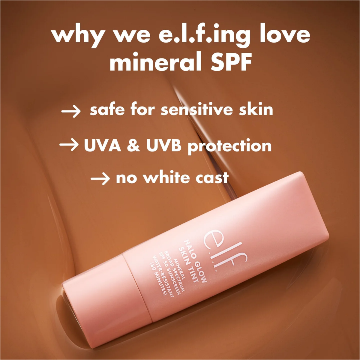 ELF Halo Glow Skin Tint Light Coverage Dewy Finish Foundation Mineral SPF 50 30ml