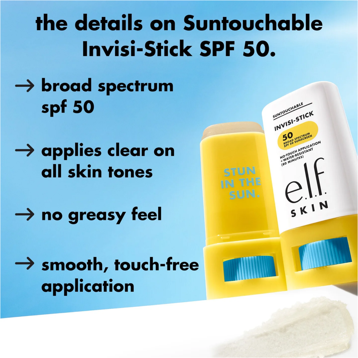 ELF Suntouchable Invisi-Stick SPF50 Water-Resistant Sunscreen 18gm