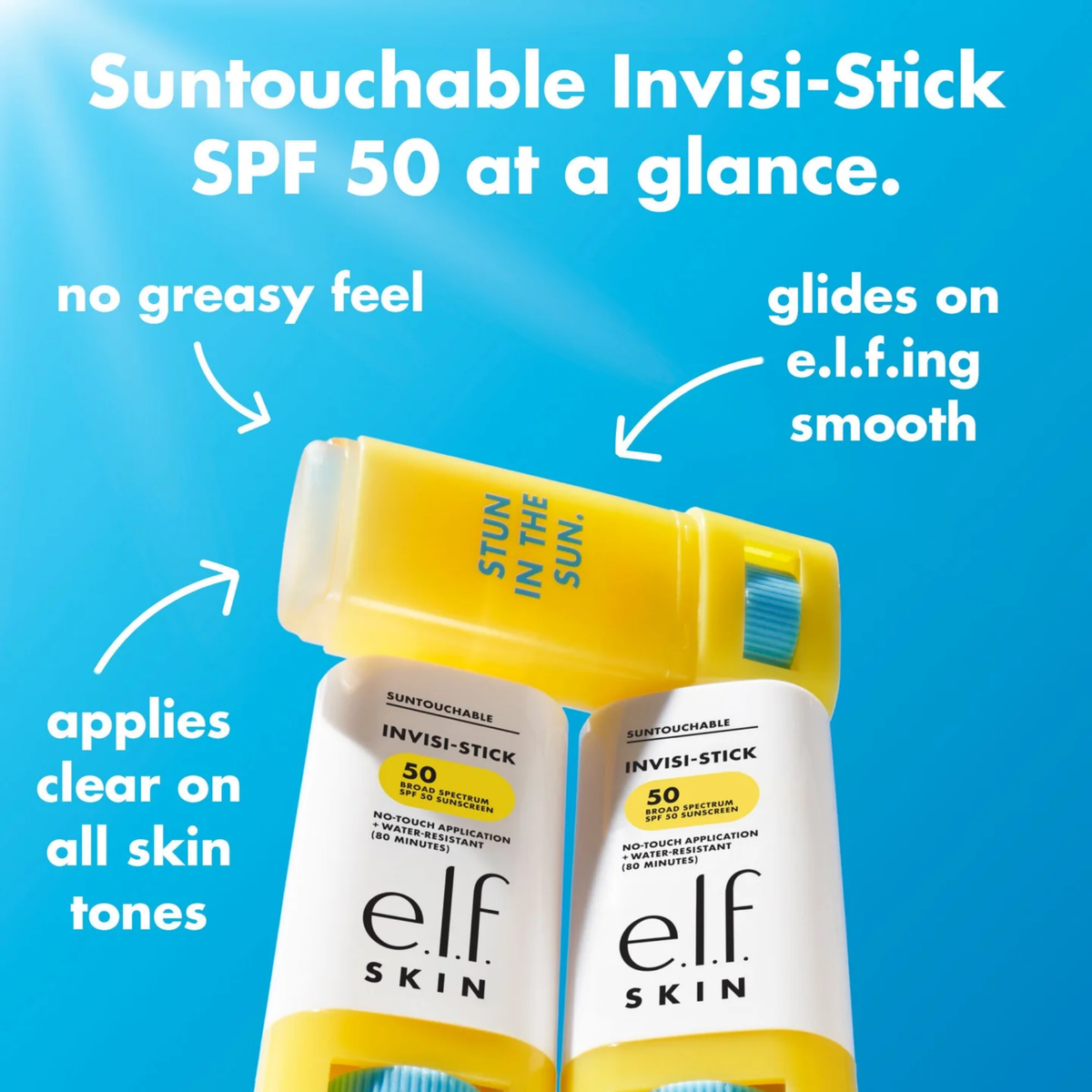 ELF Suntouchable Invisi-Stick SPF50 Water-Resistant Sunscreen 18gm