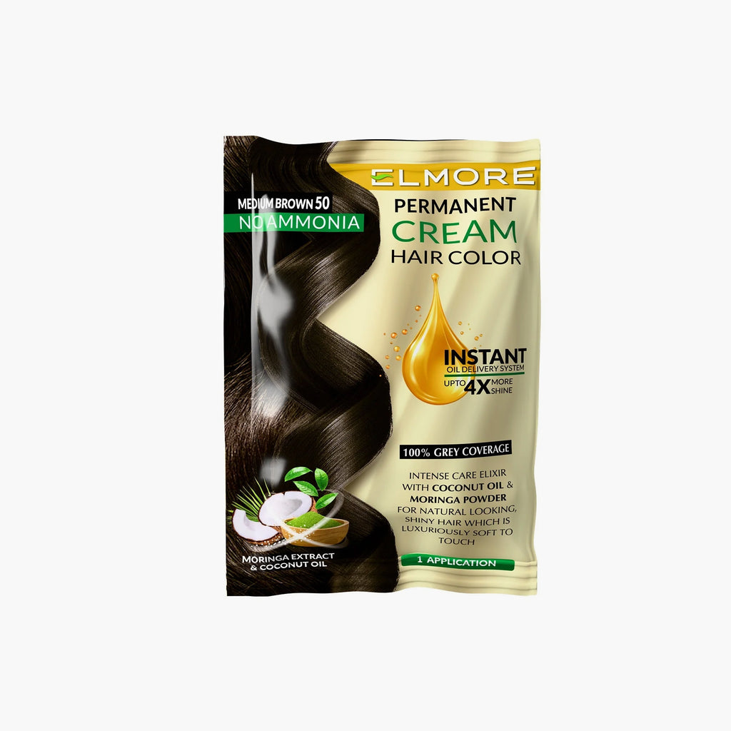Elmore Permanent Cream Hair Color 1 Application Medium Brown 50