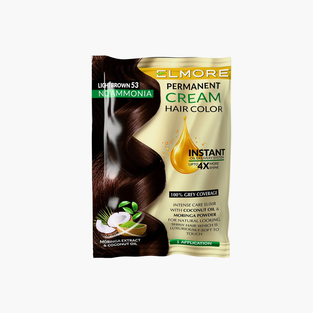 Elmore Permanent Cream Hair Color 1 Application Light Brown 53