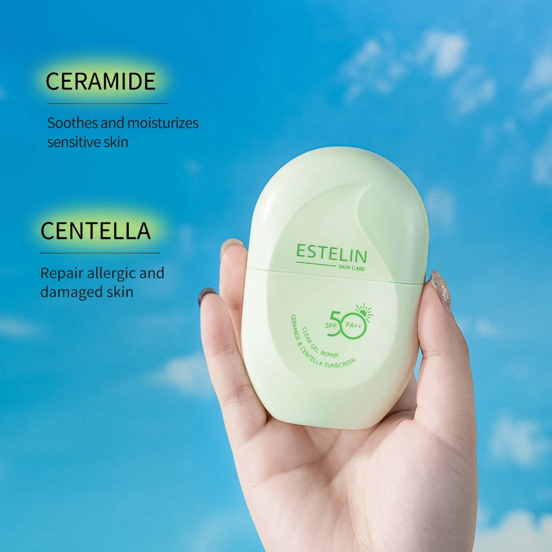 Estelin Clear Gel Repair Ceramide & Centella Sunscreen SPF50 PA++ 60gm how to use