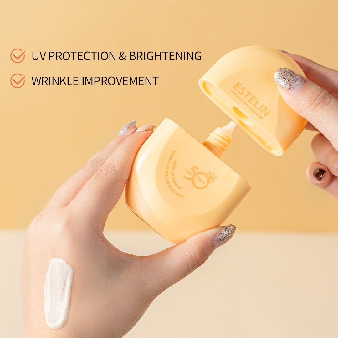 Estelin Super UV Tone-Up Vitamin C & Arbutin Sunscreen SPF50 PA++ 60gm how to use