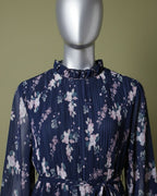 Loom Pakistan Floral Muse Maxi Dress Navy Blue & Baby Pink
