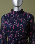Loom Pakistan Floral Muse Maxi Dress Navy Blue & Hot Pink