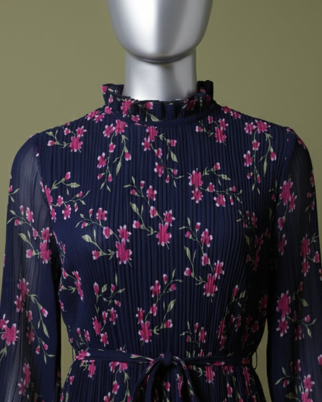 Loom Pakistan Floral Muse Maxi Dress Navy Blue & Hot Pink