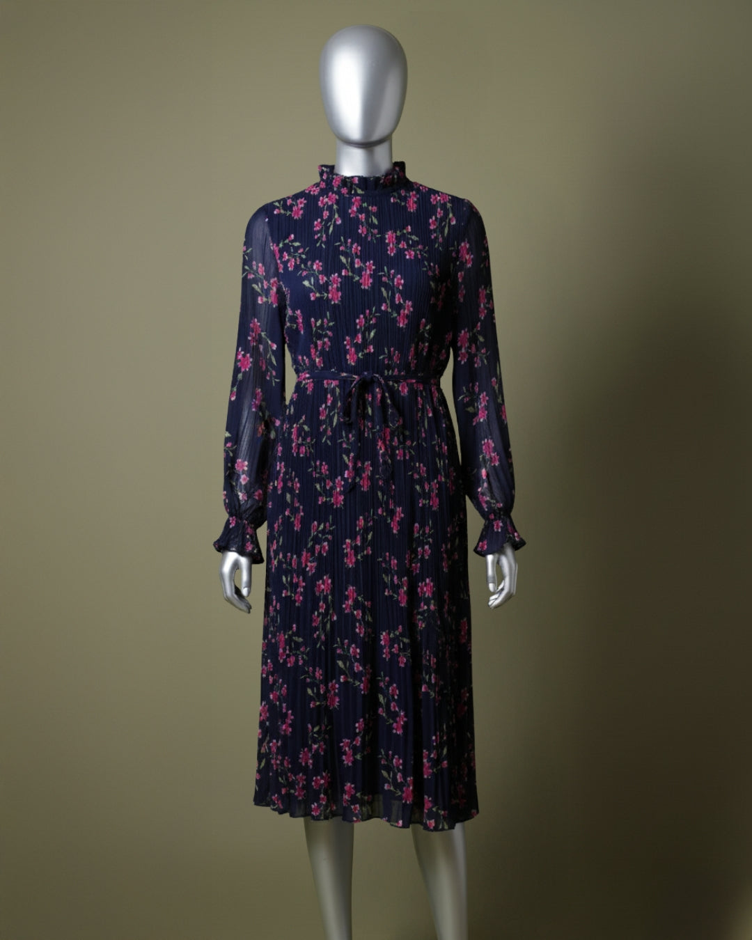 Loom Pakistan Floral Muse Maxi Dress Navy Blue & Hot Pink