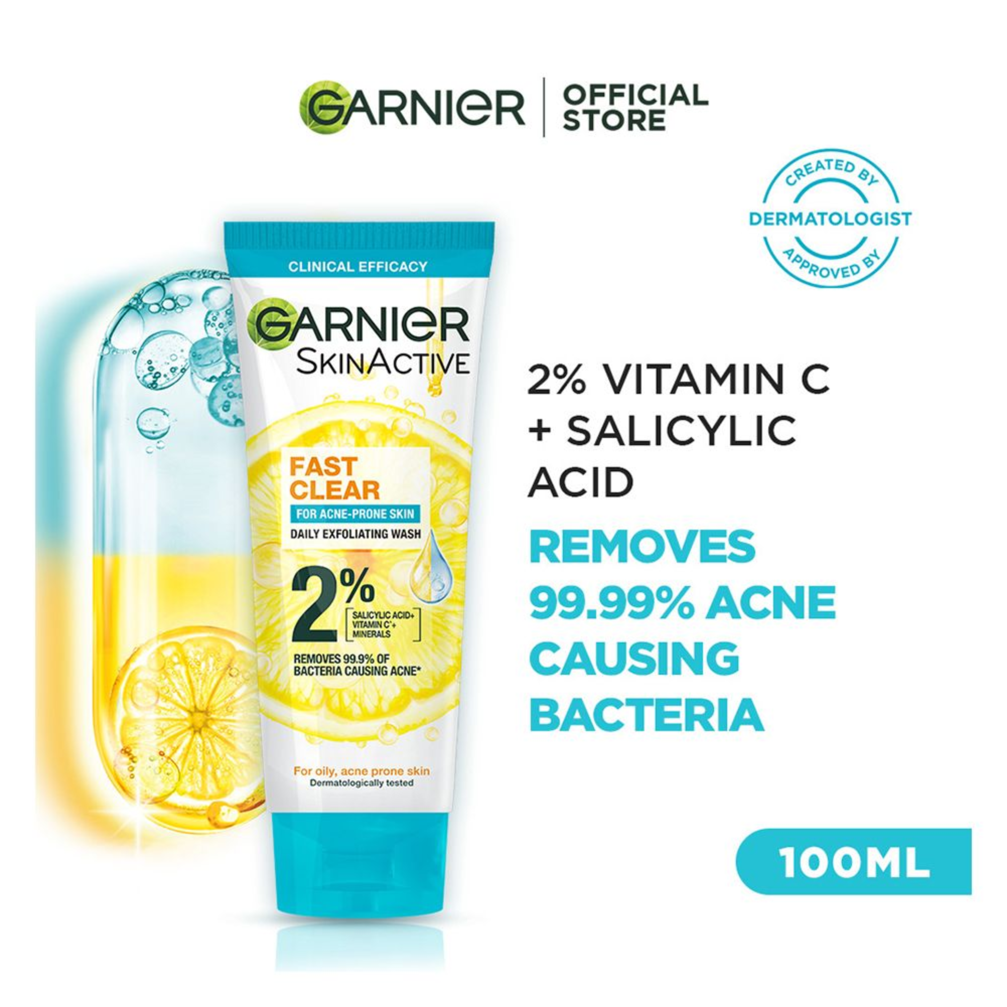Garnier Skin Active Fast Clear For Acne-Prone Skin Face Wash