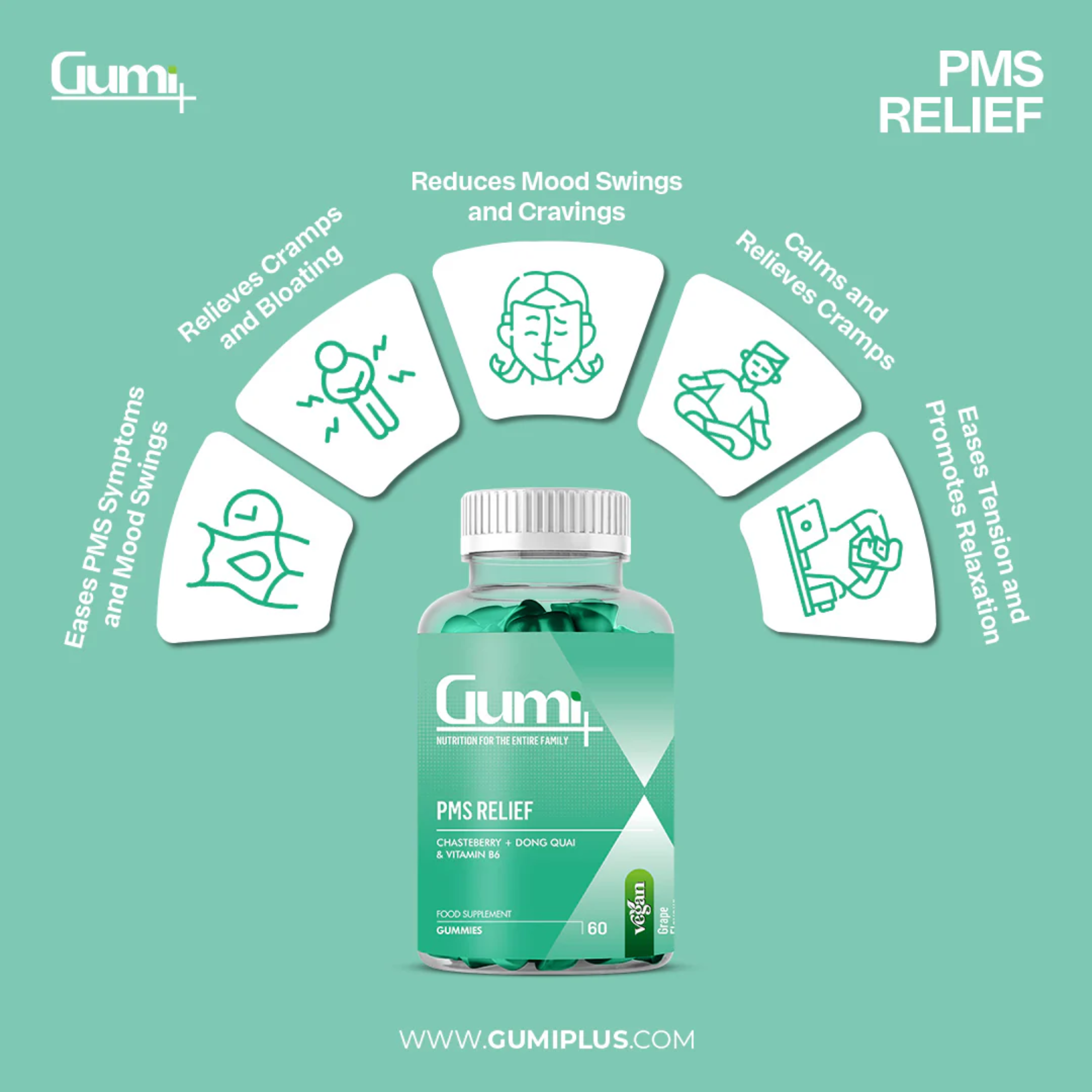 Gumi Plus PMS Relief Food Supplement 60 Gummies Reviews