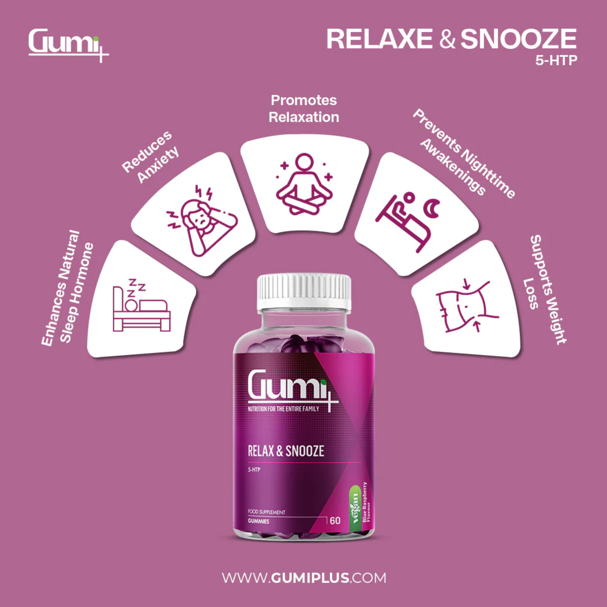 Gumi Plus Relax & Snooze Food Supplement 60 Gummies Reviews