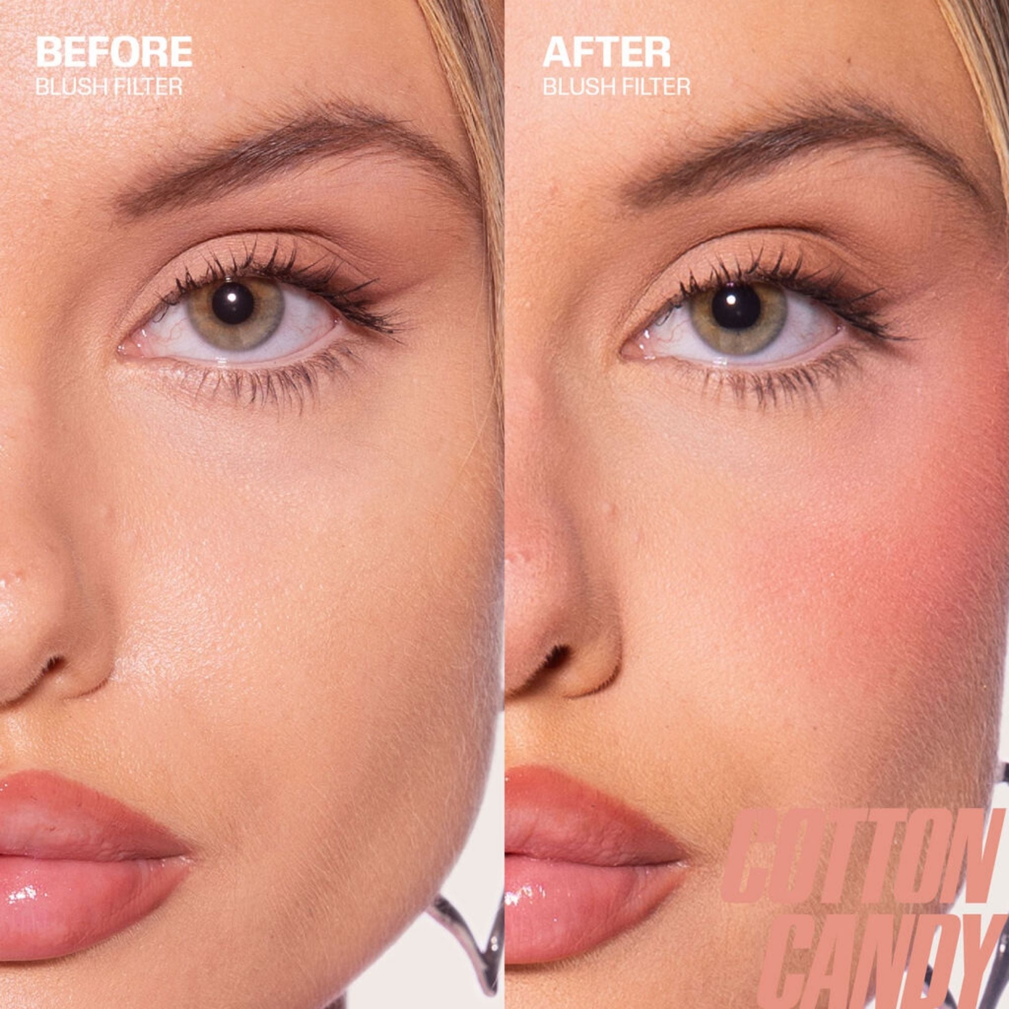 Huda Beauty Blush Filter Liquid Blush Cotton Candy 2ml before and after
