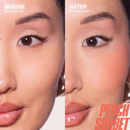 Huda Beauty Blush Filter Liquid Blush Peach Sorbet 2ml before and after