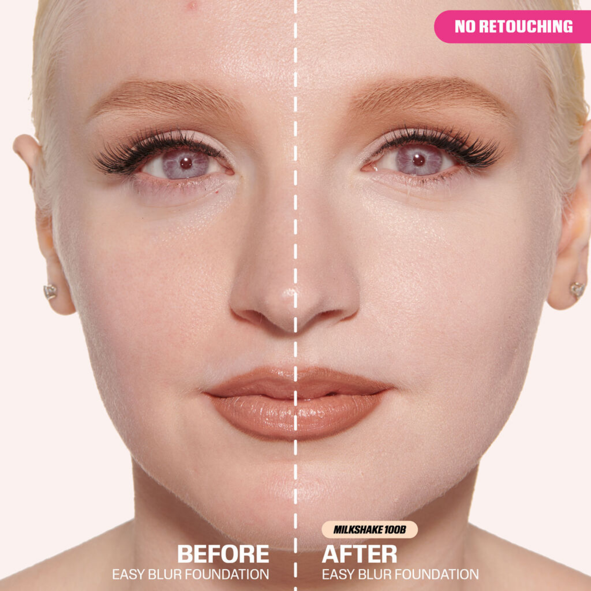 Huda Beauty Easy Blur Natural Airbrush Foundation 100B Milkshake 30ml before and after