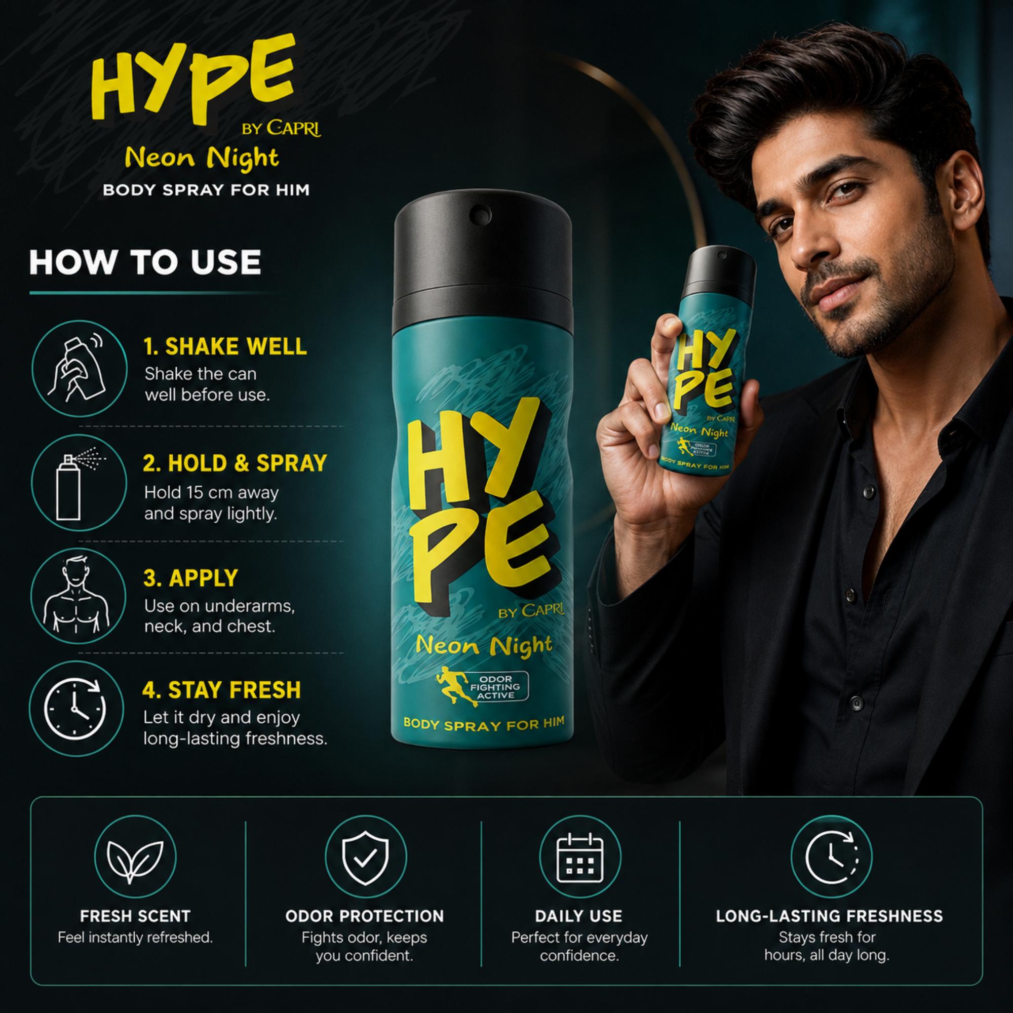 Hype Neon Night Body Spray For Men
