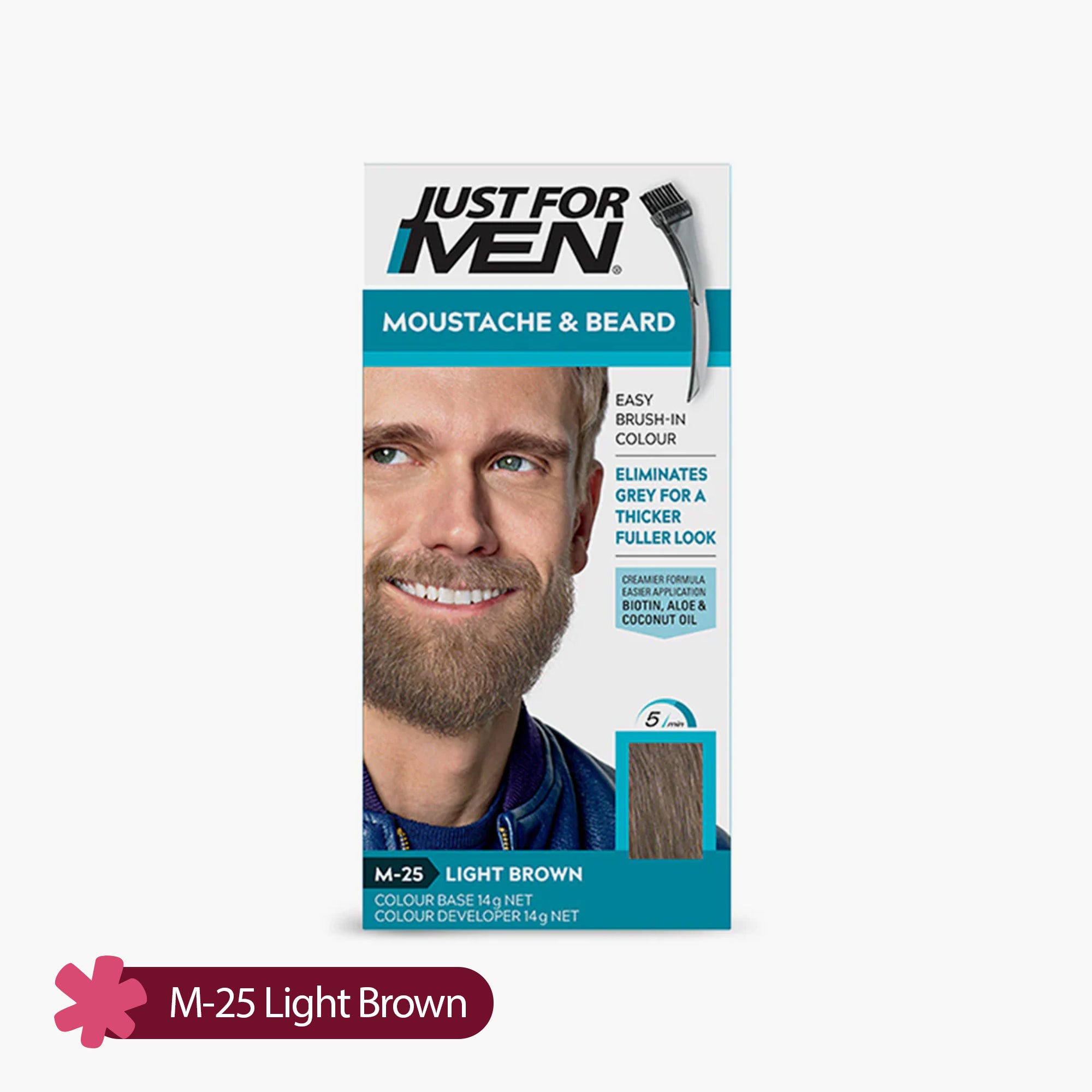 Just For Men Moustache & Beard Easy Brush-In Color M-25 Light Brown 28gm