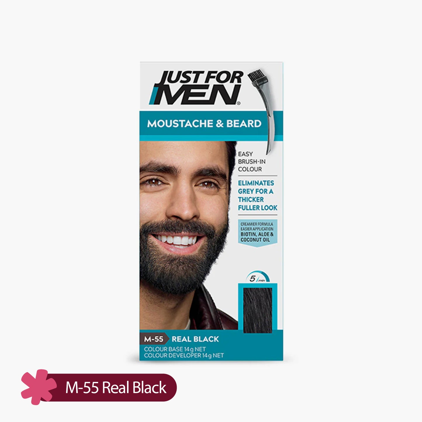 Just For Men Moustache & Beard Easy Brush-In Color M-55 Real Black 1 Piece