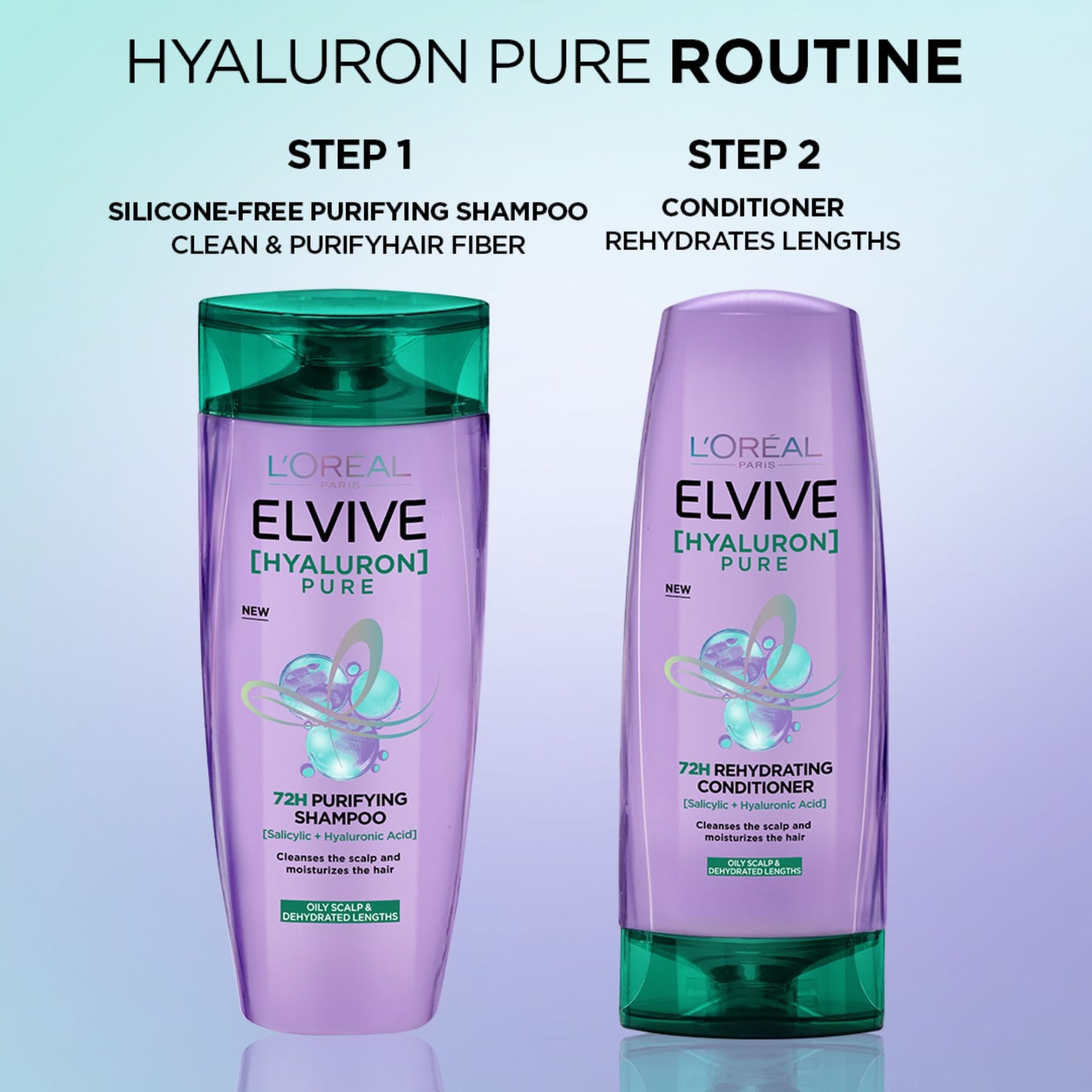 L'Oreal Paris Elvive Hyaluron Pure 72H Purifying Shampoo For Oily Scalps And Dehydrated Lengths 175ml