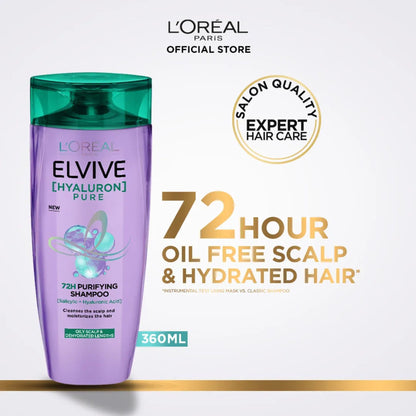 L'Oreal Paris Elvive Hyaluron Pure 72H Purifying Shampoo For Oily Scalps And Dehydrated Lengths 360ml