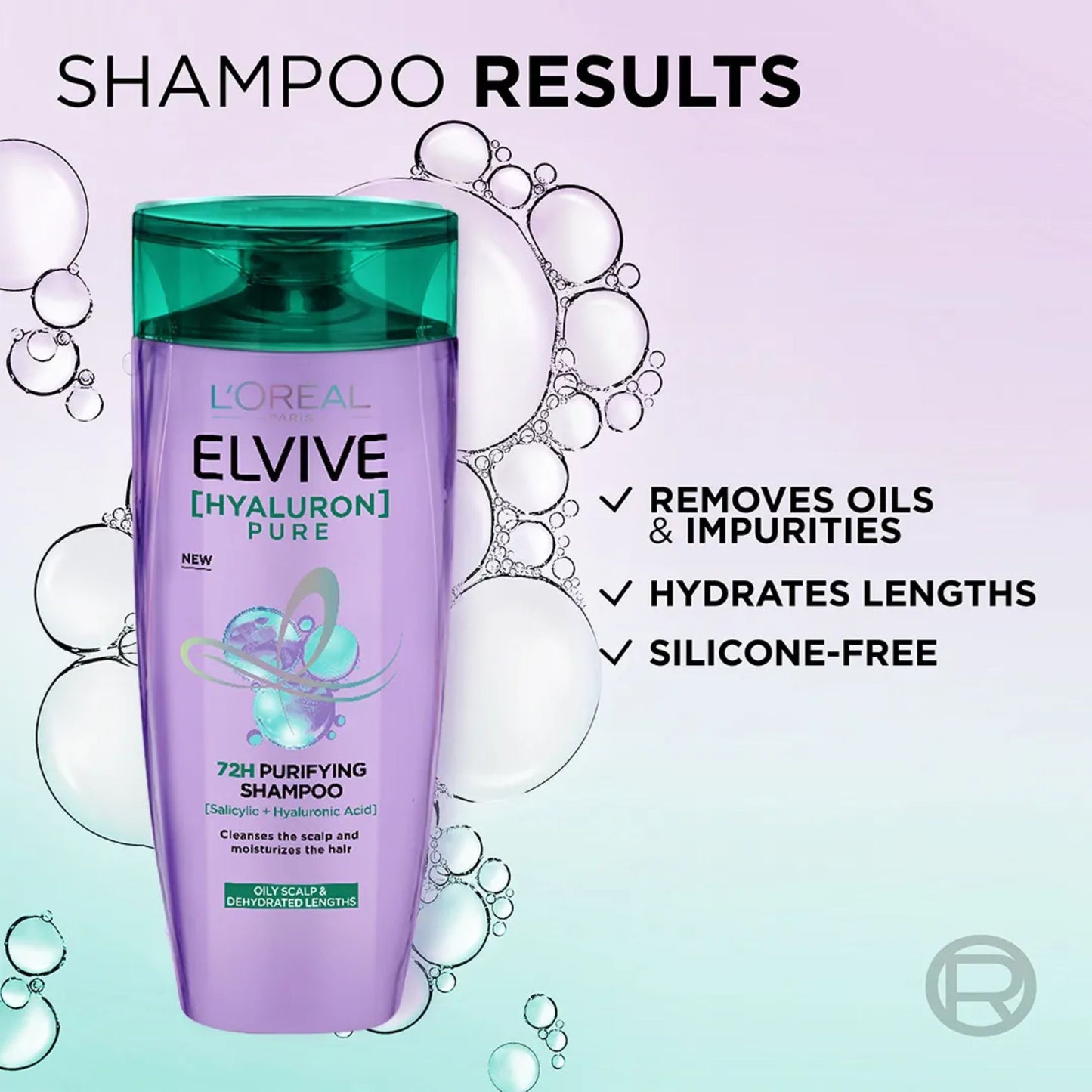 L'Oreal Paris Elvive Hyaluron Pure 72H Purifying Shampoo For Oily Scalps And Dehydrated Lengths 360ml