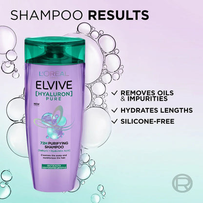 L'Oreal Paris Elvive Hyaluron Pure 72H Purifying Shampoo For Oily Scalps And Dehydrated Lengths 360ml
