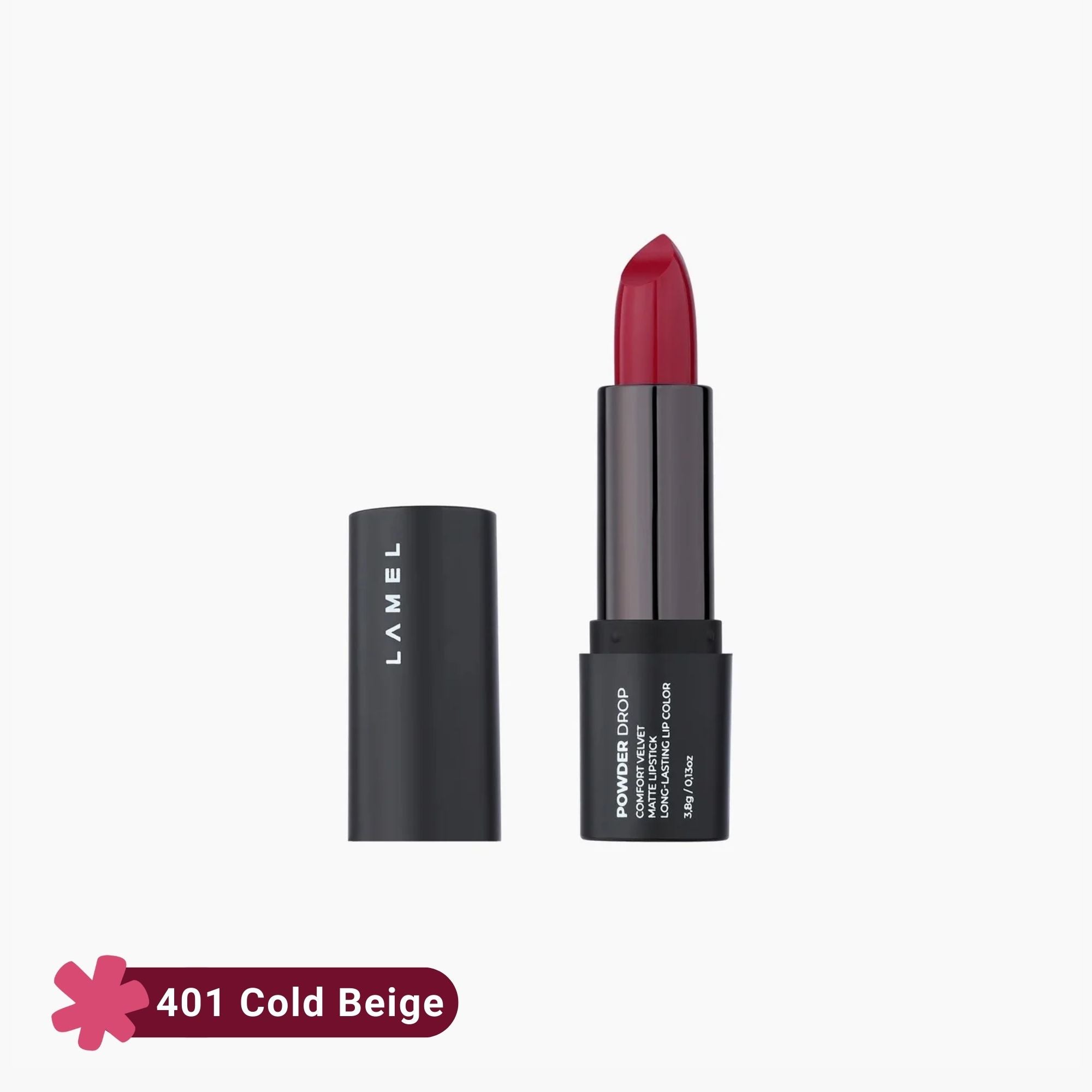 Lamel Powder Drop Comfort Velvet Matte Lipstick 401 Cold Beige 3.8gm