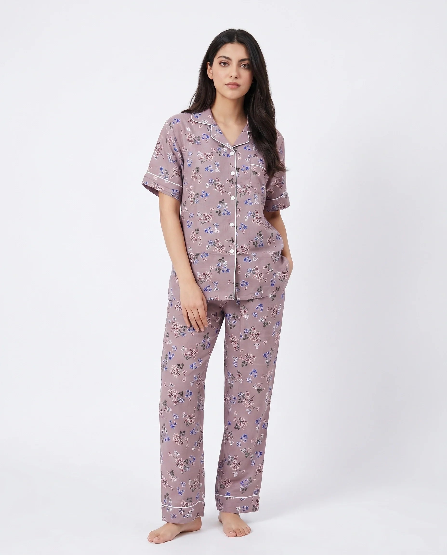 Sajiero Linen Pajama Suit Ditsy Floral