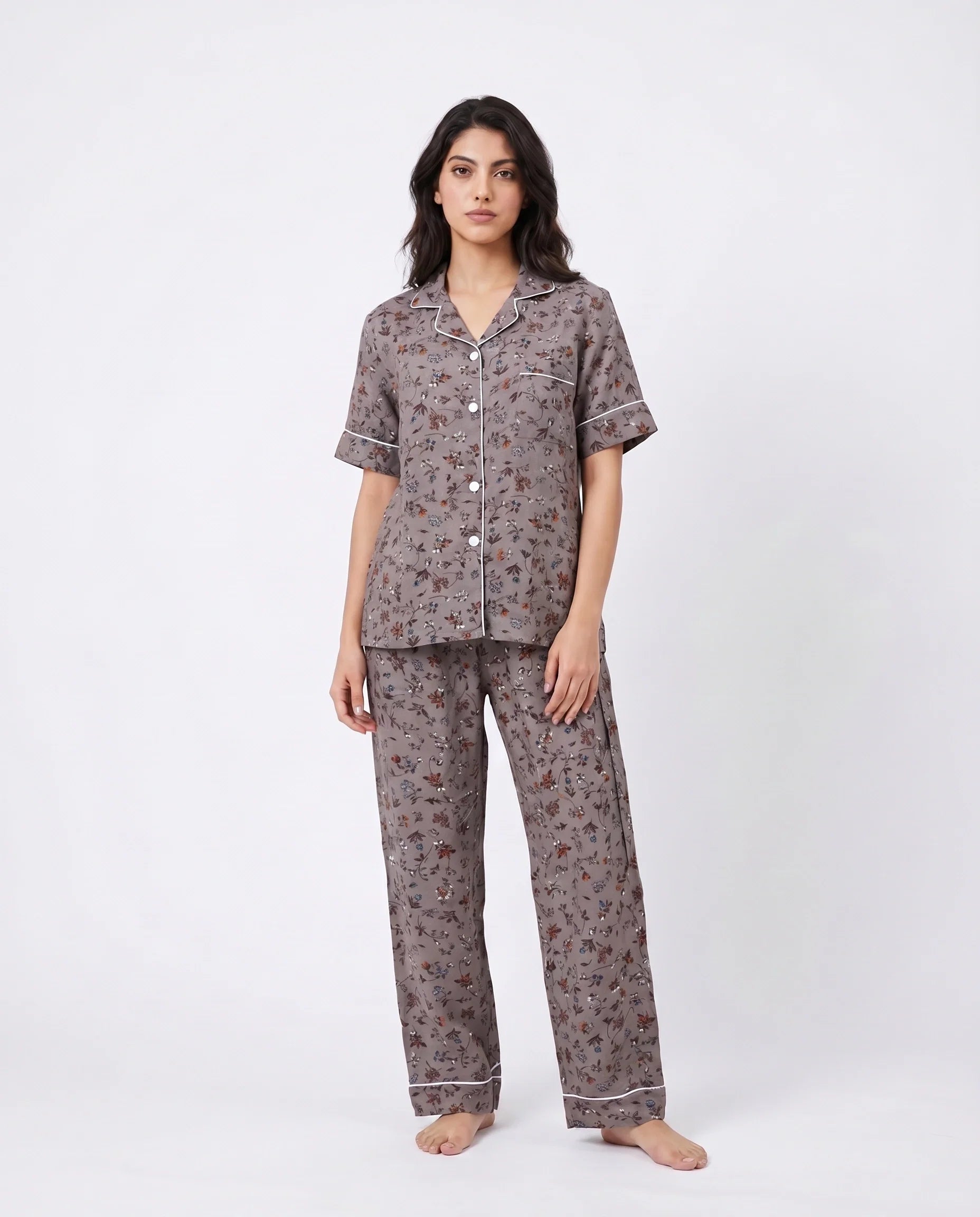 Sajiero Linen Pajama Suit Floviya