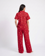 Sajiero Linen Pajama Suit Flower Bloom Red