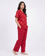 Sajiero Linen Pajama Suit Flower Bloom Red