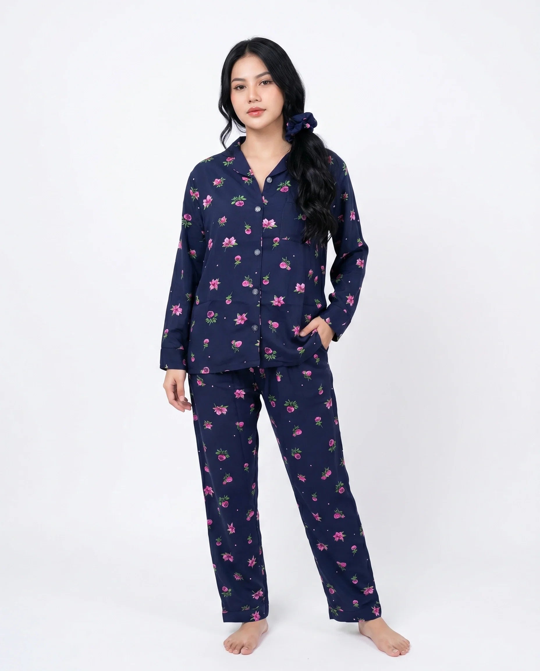 Sajiero Linen Pajama Suit Night Rose
