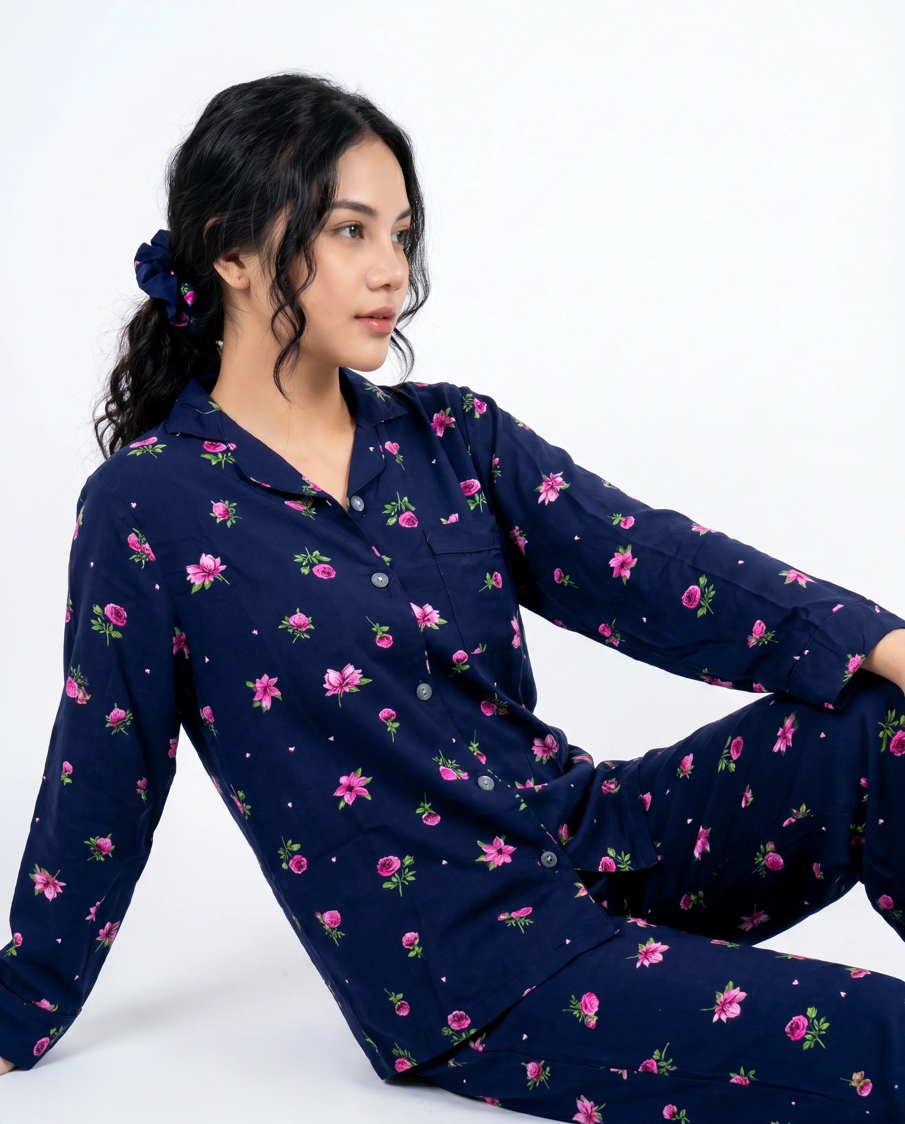 Sajiero Linen Pajama Suit Night Rose